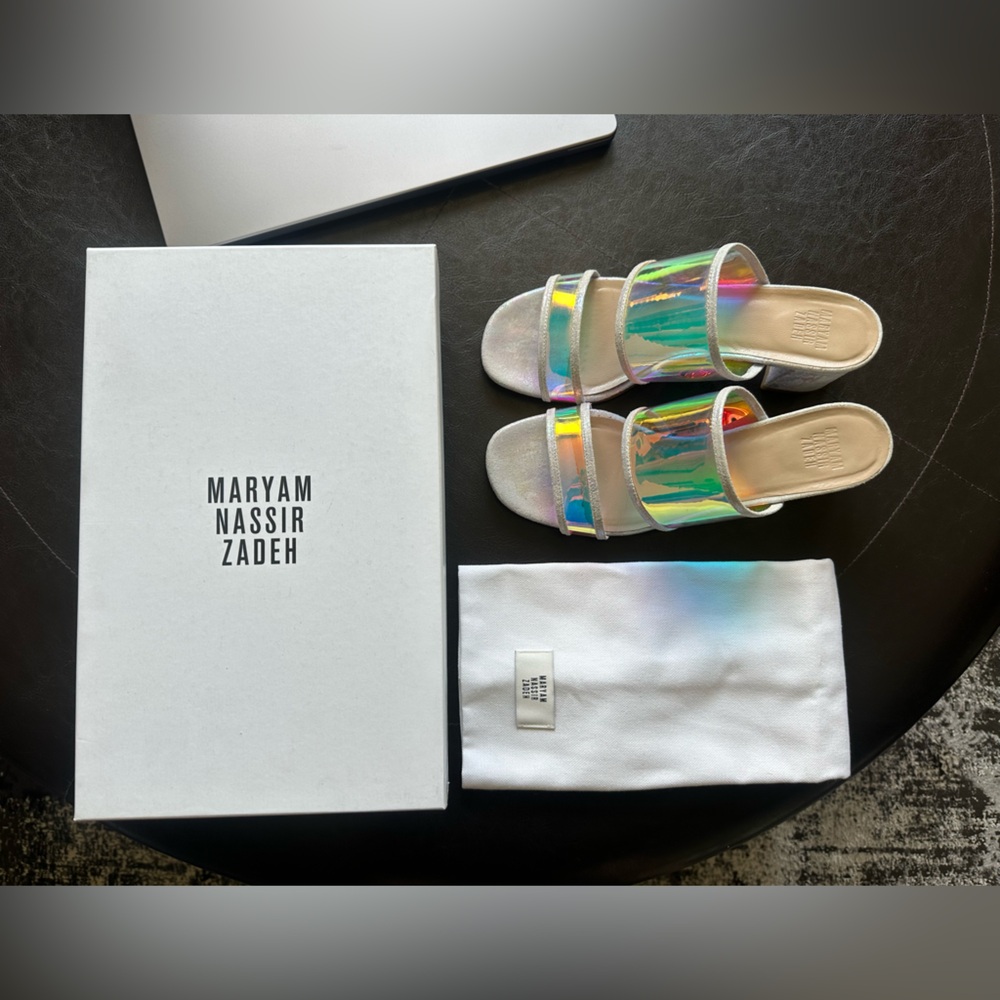 Maryam Nassir Zadeh Martina Iridescent holographic PVC Slides EU 38.5 US 8
